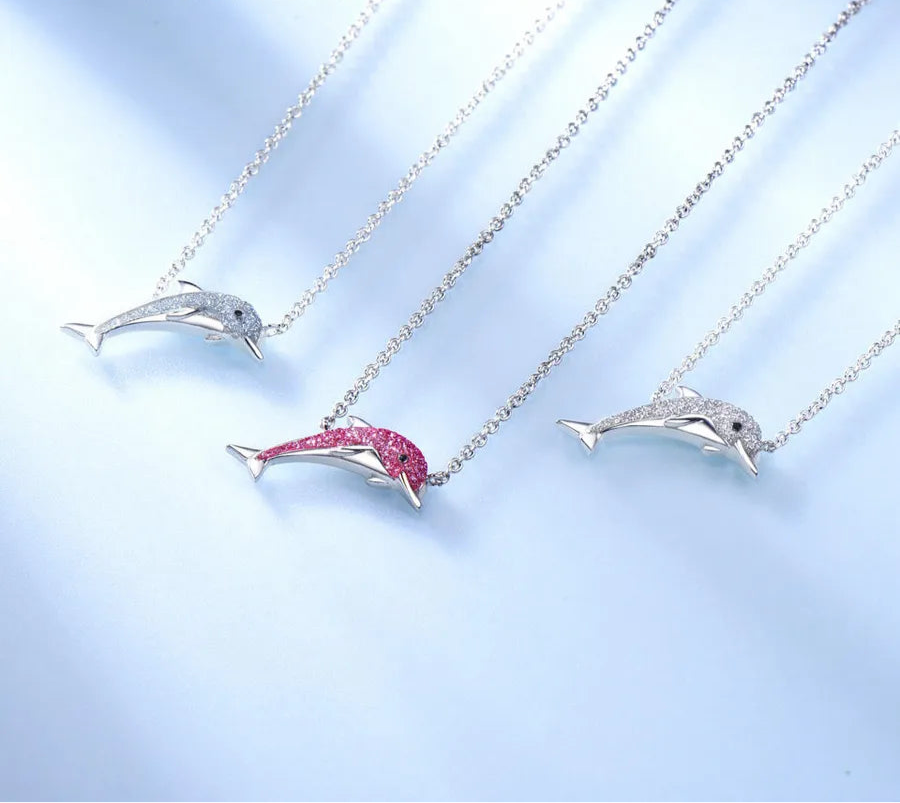 Rhodium Dolphin Plated Zircon Necklace