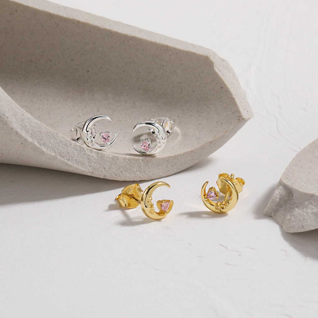 Portrait Crescent Moon Stud Earrings