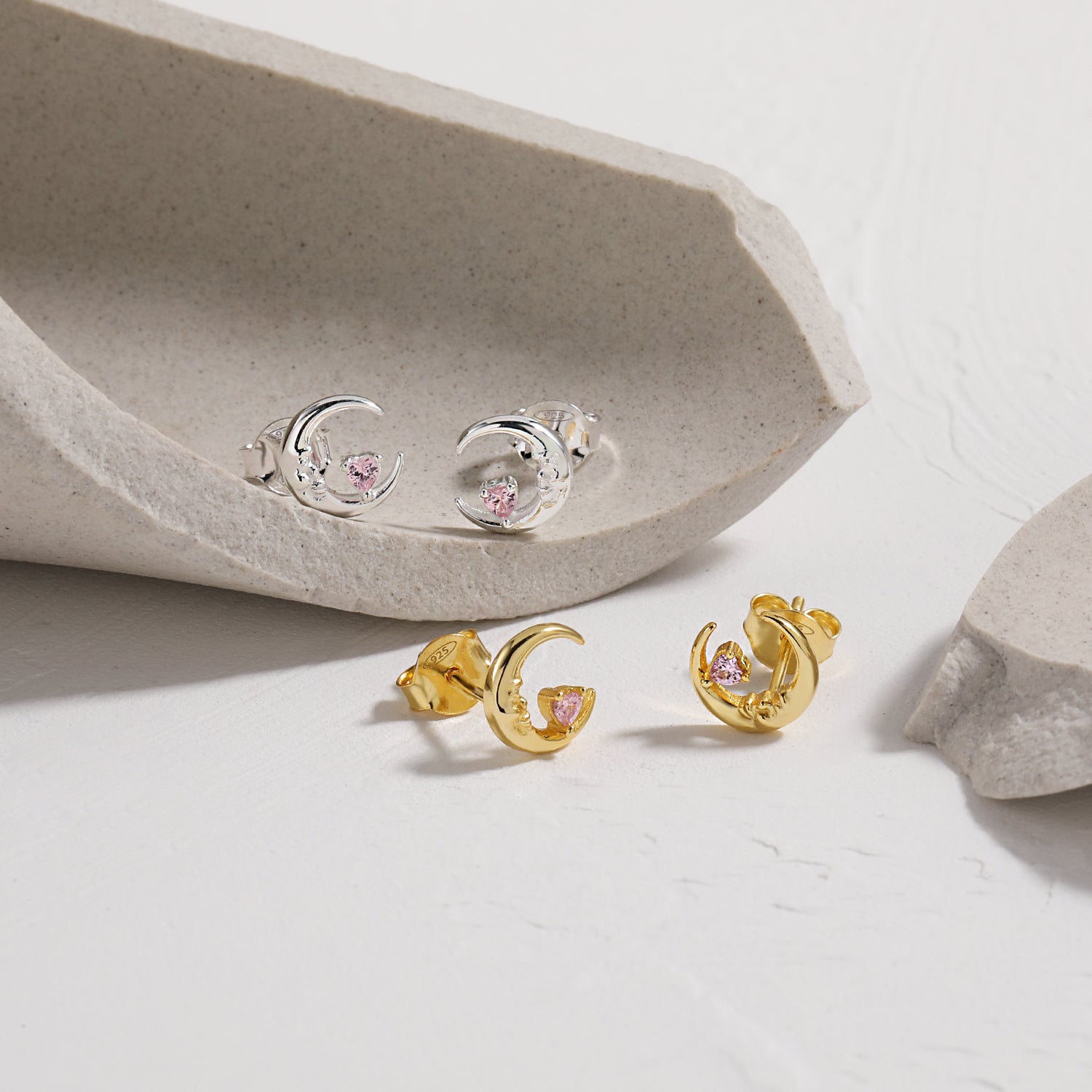 Portrait Crescent Moon Stud Earrings