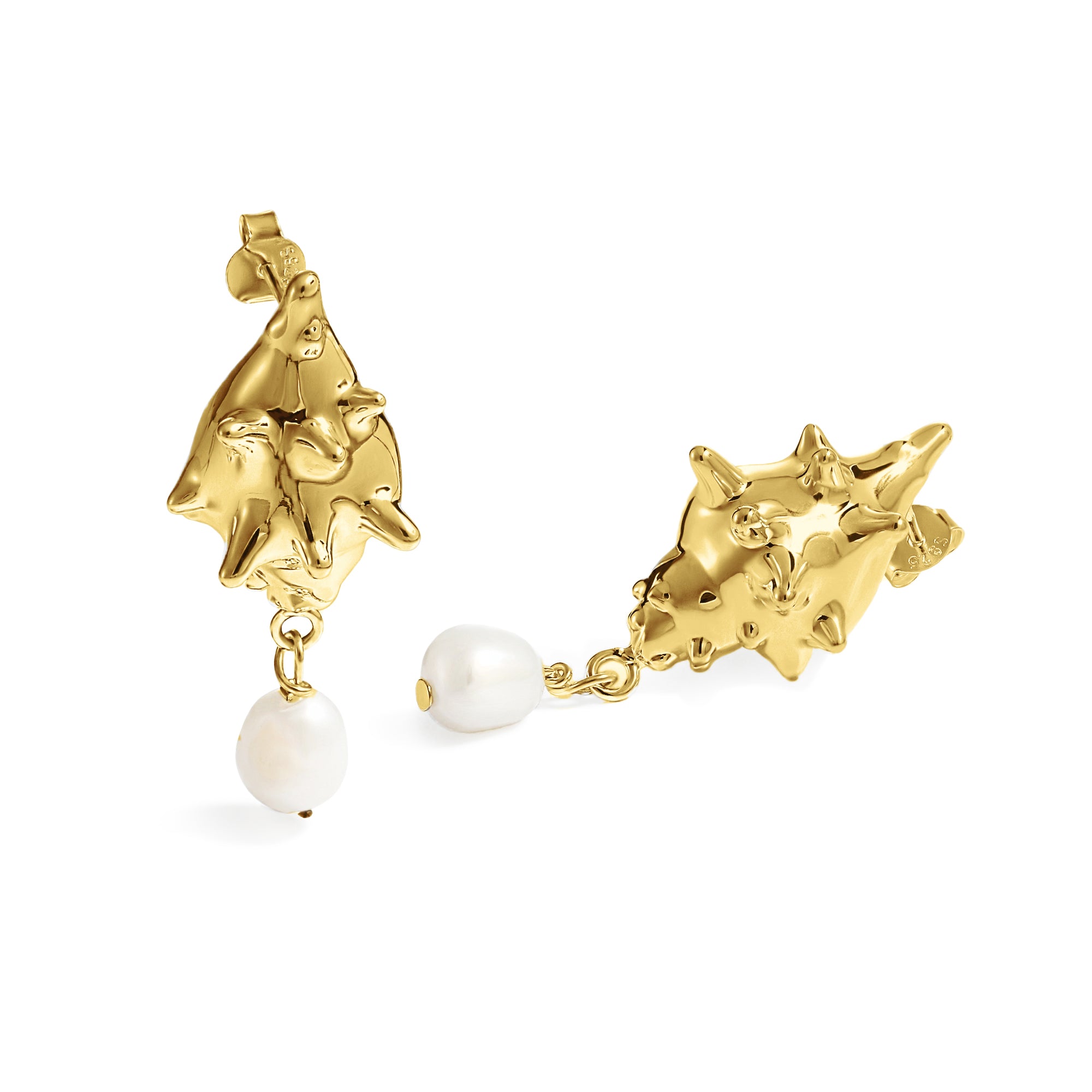 Trendy 999 Pure Silver Electroforming Yellow Gold Irregular Stud Earrings