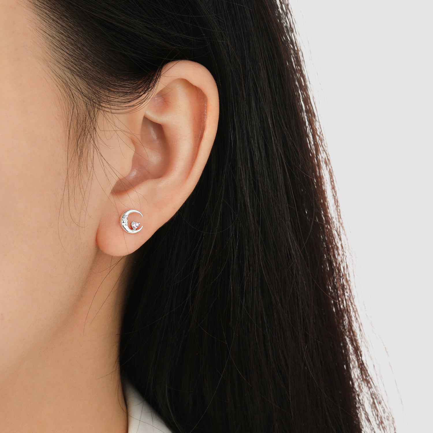 Portrait Crescent Moon Stud Earrings