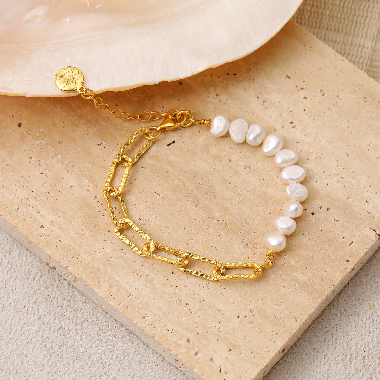 Irregular Hollow Chain Natural Pearl  Bracelet