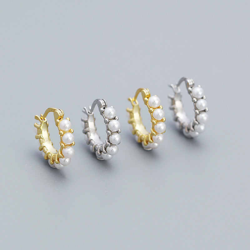 Round Mini Shell Pearls Hoop Earrings