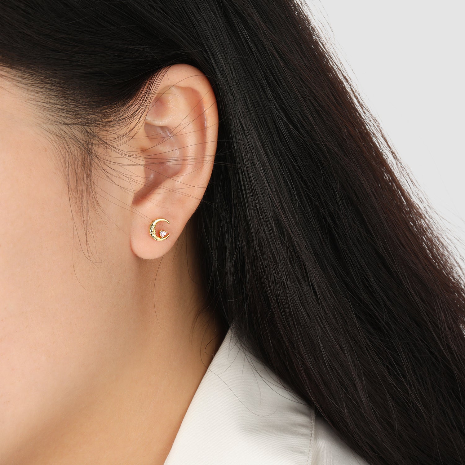 Portrait Crescent Moon Stud Earrings