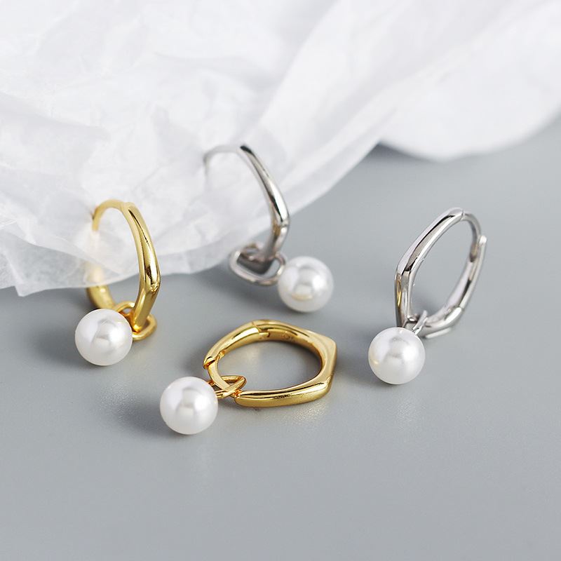 Simple Geometry Shell Pearl Hoop Earrings