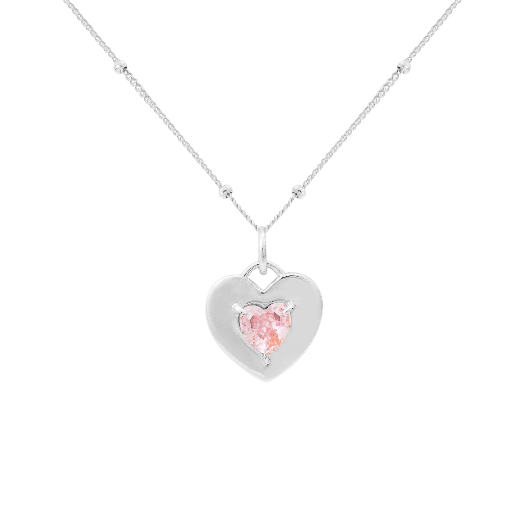 Dual Two Sides Wearing Styles Pink HeartSilver Necklace