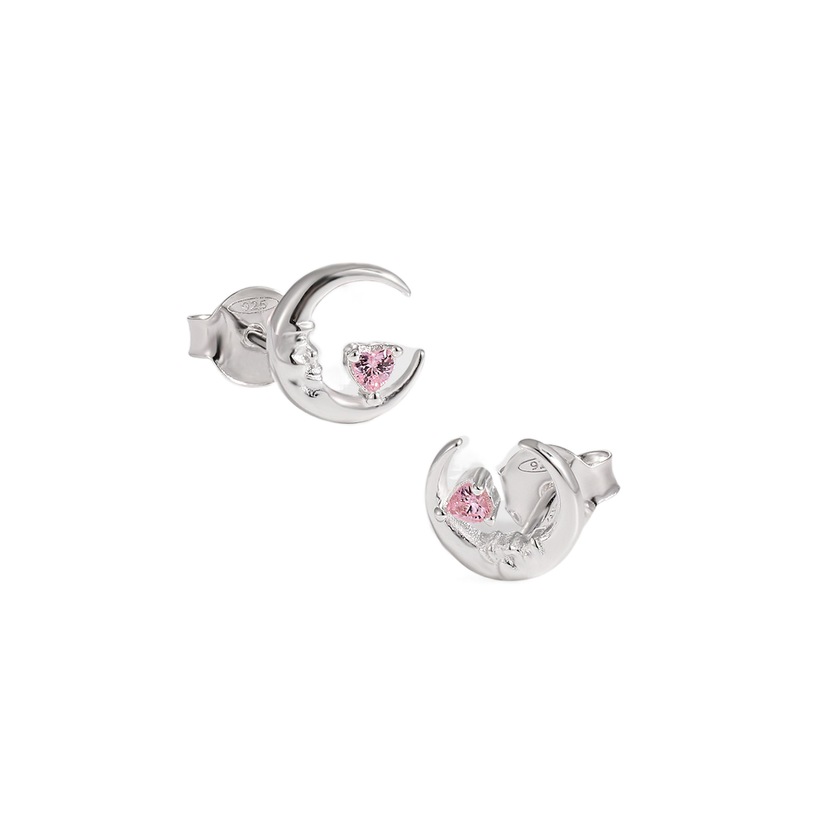 Portrait Crescent Moon Stud Earrings