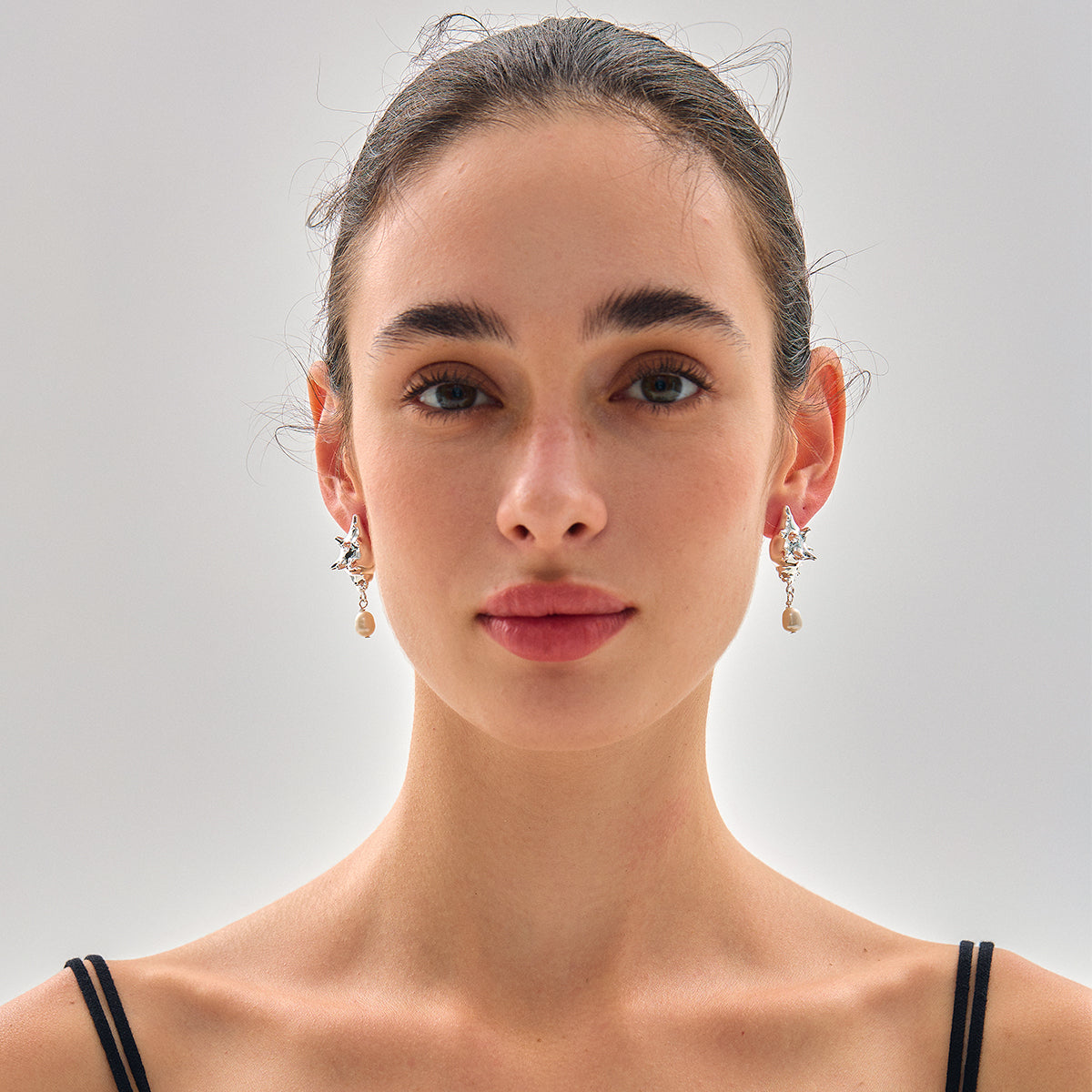 Trendy 999 Pure Silver Electroforming Yellow Gold Irregular Stud Earrings