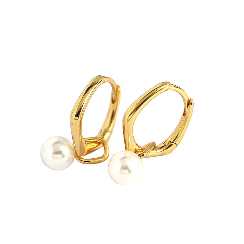 Simple Geometry Shell Pearl Hoop Earrings