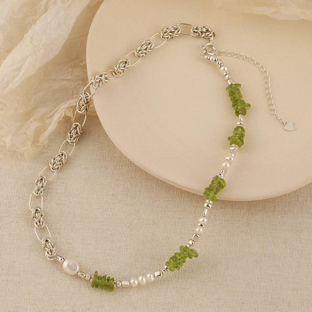 Natural Pearl Peridot Sweet Patchwork Necklace