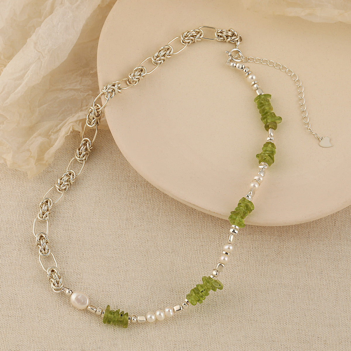 Natural Pearl Peridot Sweet Patchwork Necklace