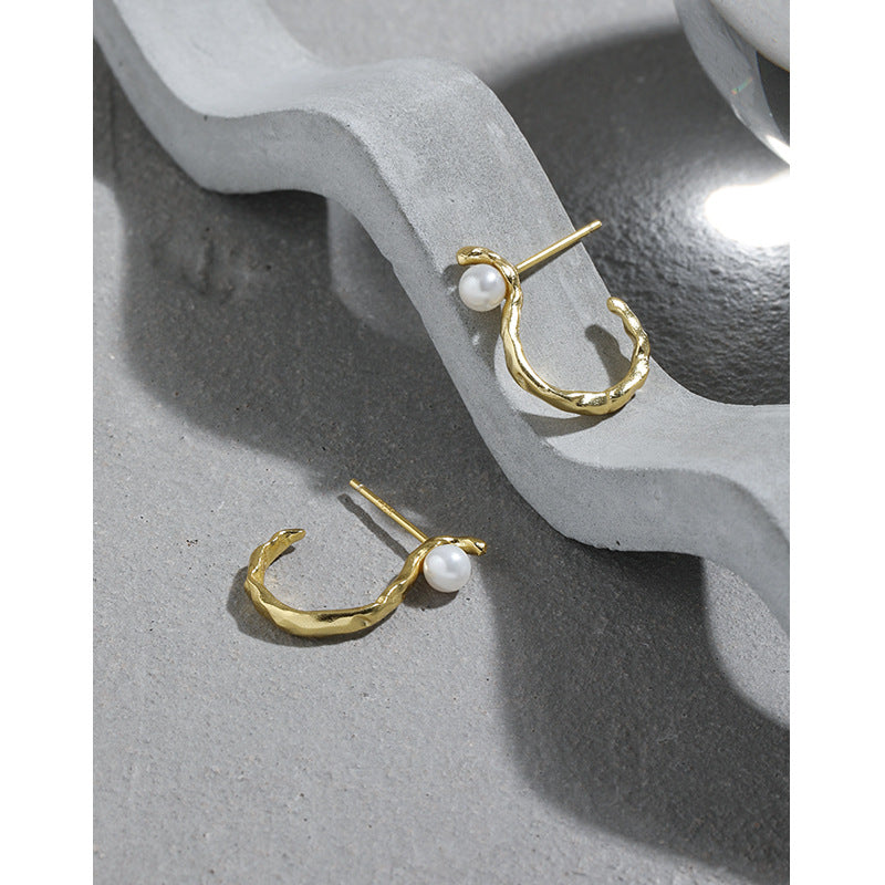 S Shape Round Shell Pearl Hoop Earrings