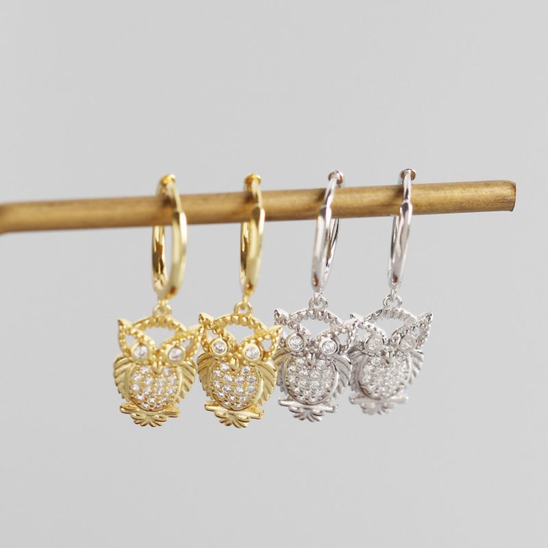 Owl Sterling Silver Hoop Earrings