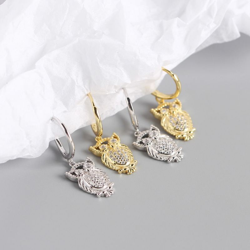 Owl Sterling Silver Hoop Earrings