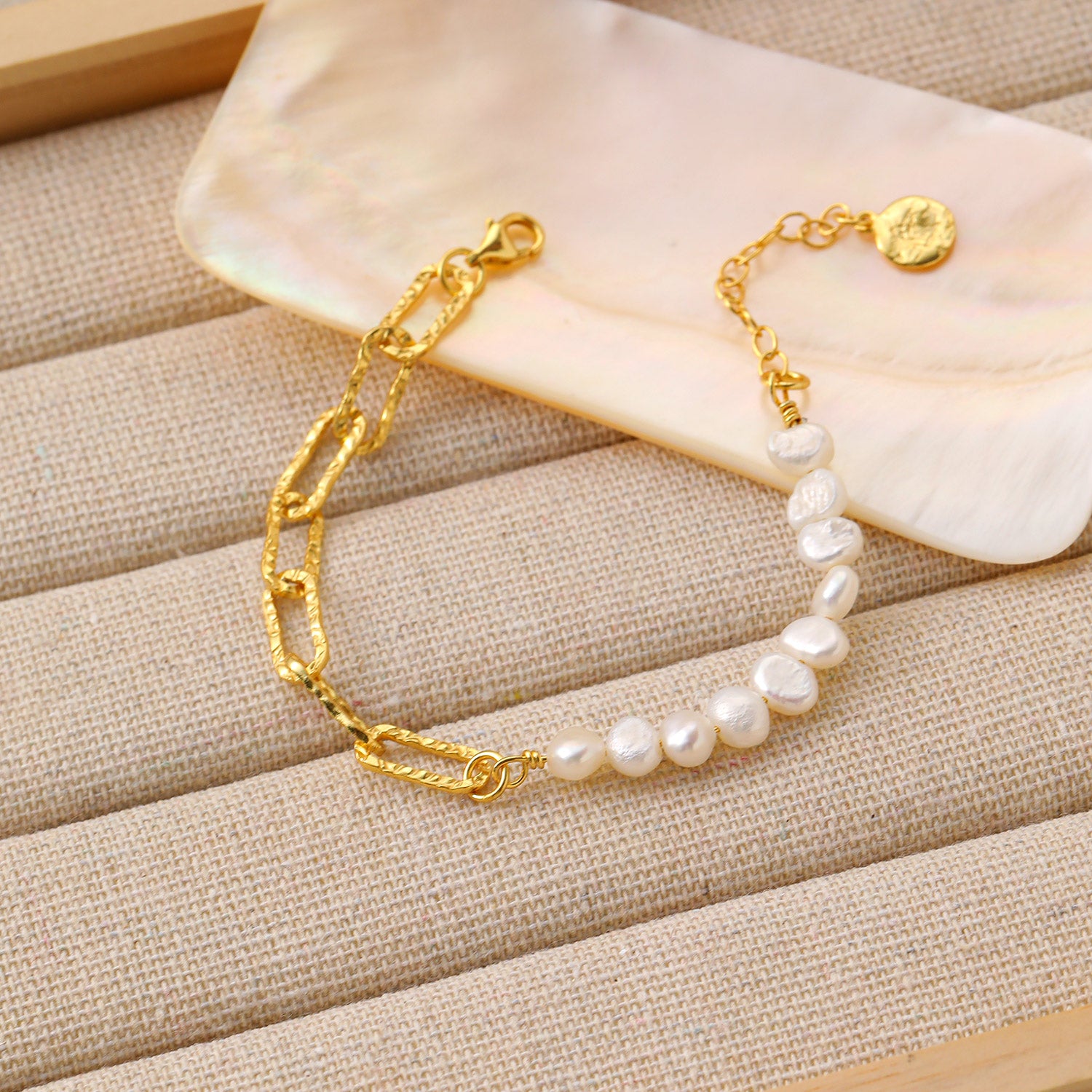 Irregular Hollow Chain Natural Pearl  Bracelet
