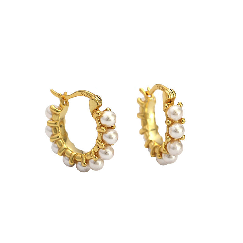 Round Mini Shell Pearls Hoop Earrings