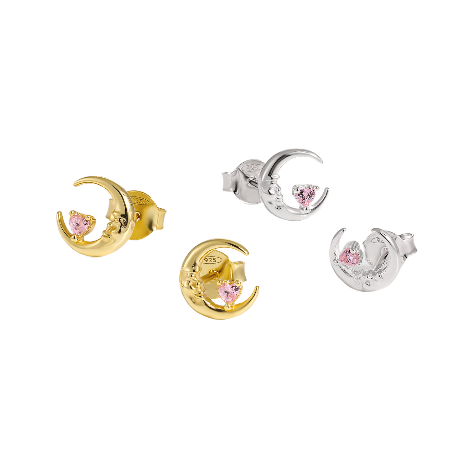 Portrait Crescent Moon Stud Earrings