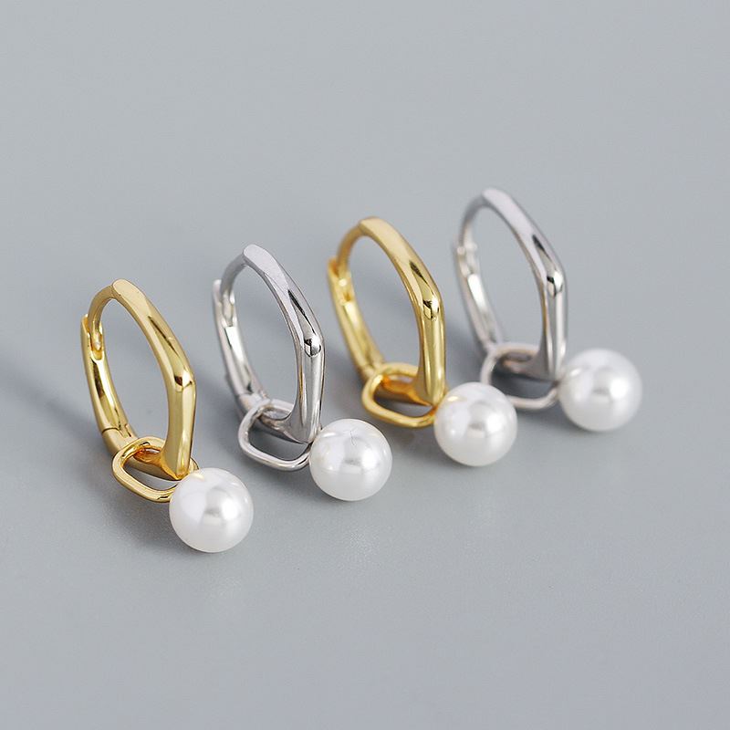 Simple Geometry Shell Pearl Hoop Earrings