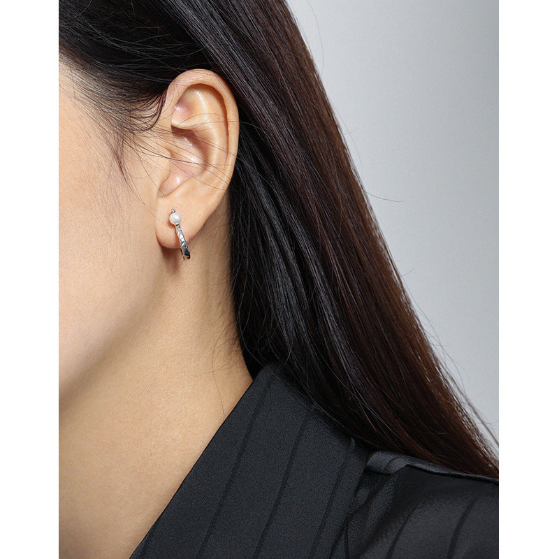 S Shape Round Shell Pearl Hoop Earrings