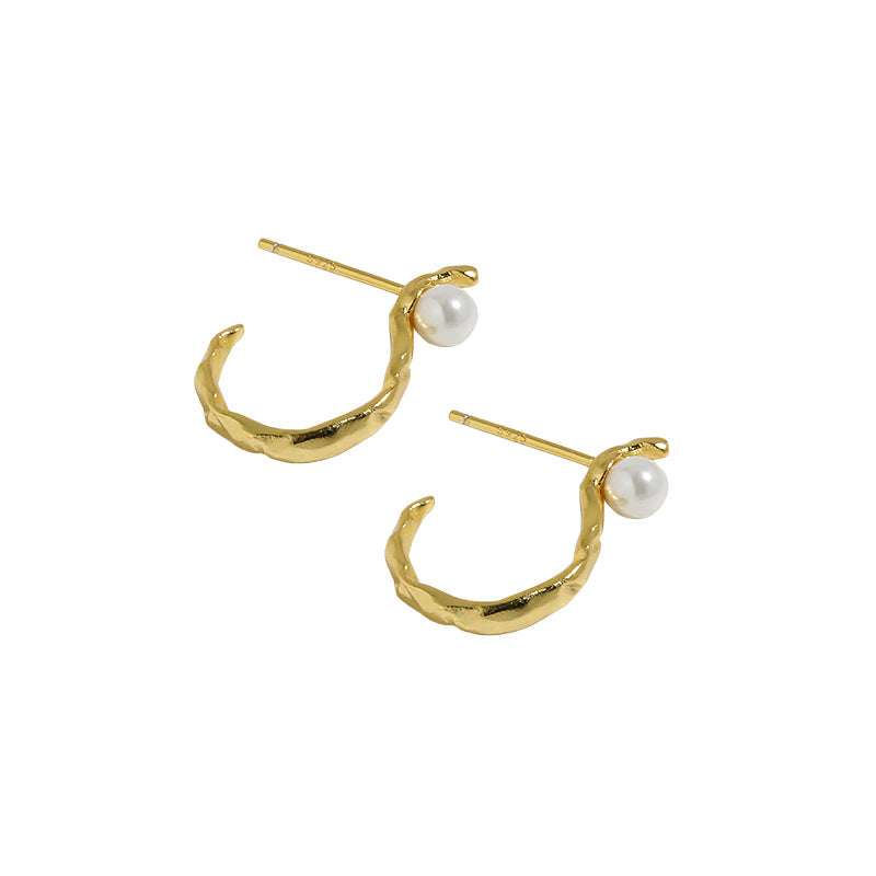 S Shape Round Shell Pearl Hoop Earrings