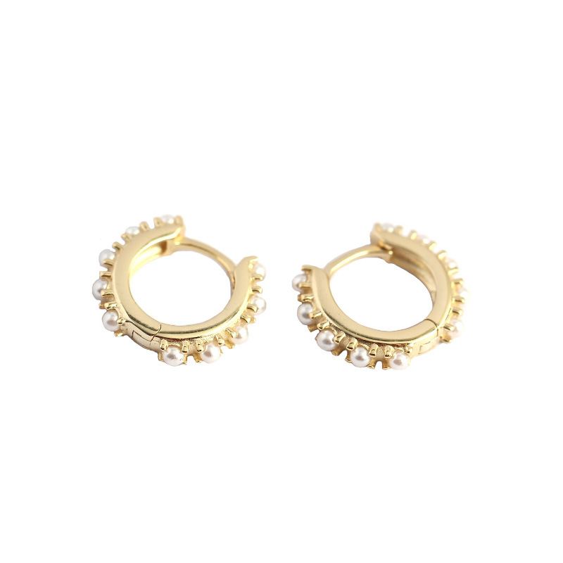 Mini Shell Pearls Huggie Hoop Earrings