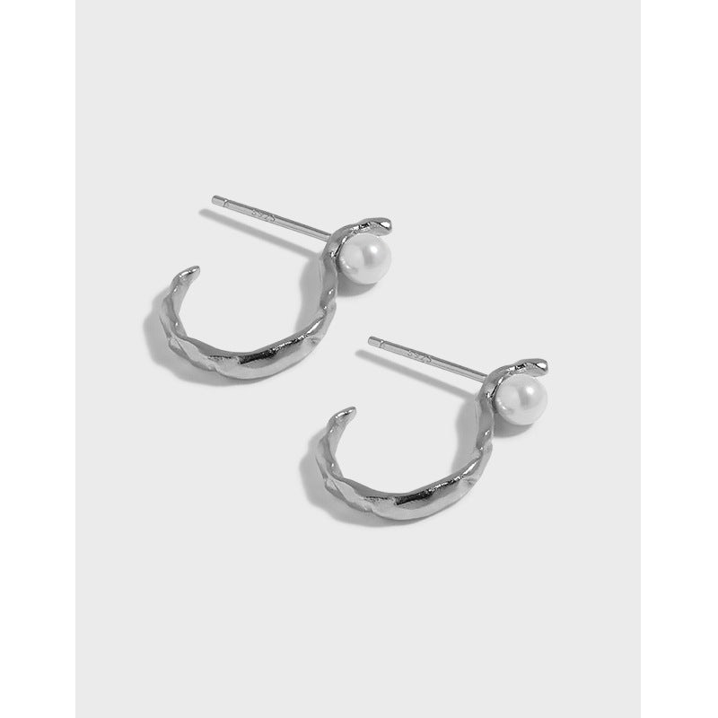 S Shape Round Shell Pearl Hoop Earrings