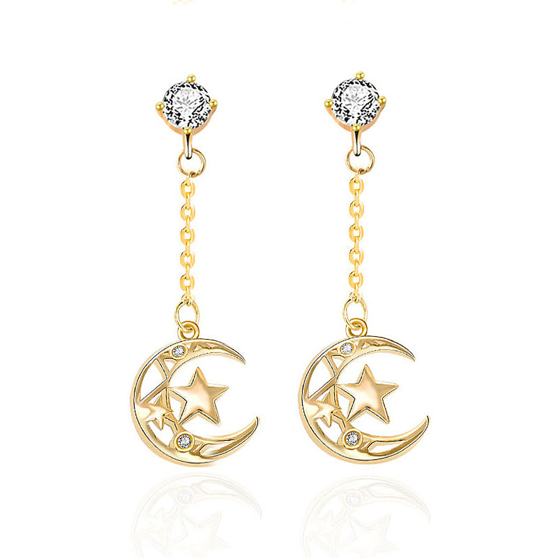 Hollow Crescent Moon Dangling Earrings