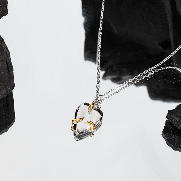 Minimalist Embrace Heart Silver Necklace