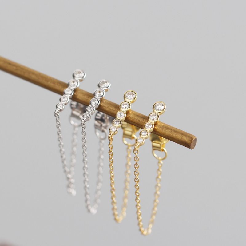 Geometry Tassels CZ 925 Sterling Silver Dangling Earrings