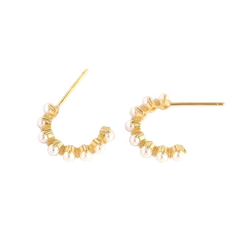 Classic Shell Pearl C Shape Hoop Earrings