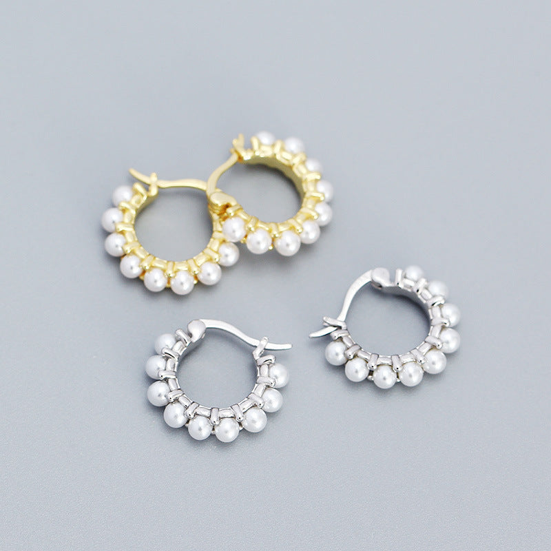 Round Mini Shell Pearls Hoop Earrings