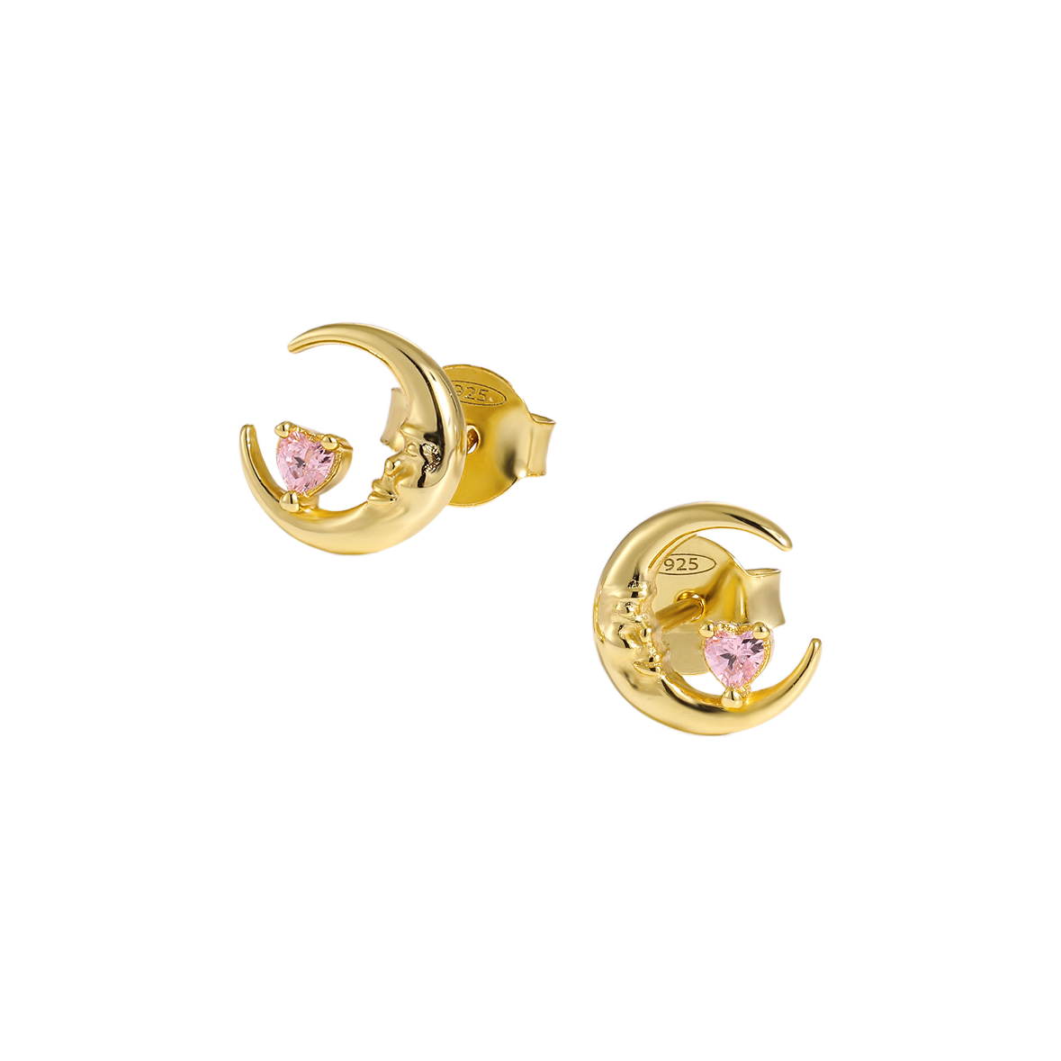 Portrait Crescent Moon Stud Earrings