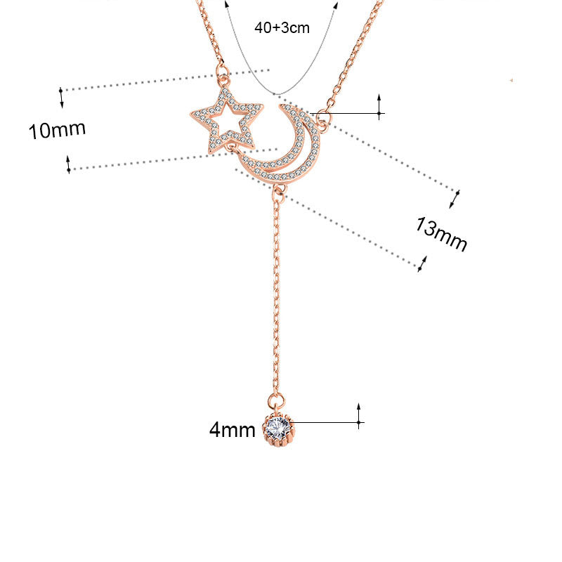 Hollow Crescent Moon Star Tassels Necklace