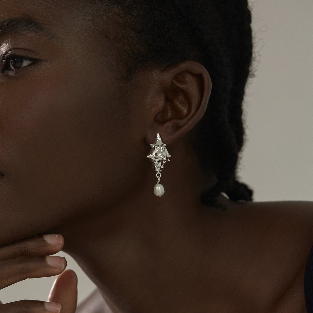 Trendy 999 Pure Silver Electroforming Yellow Gold Irregular Stud Earrings