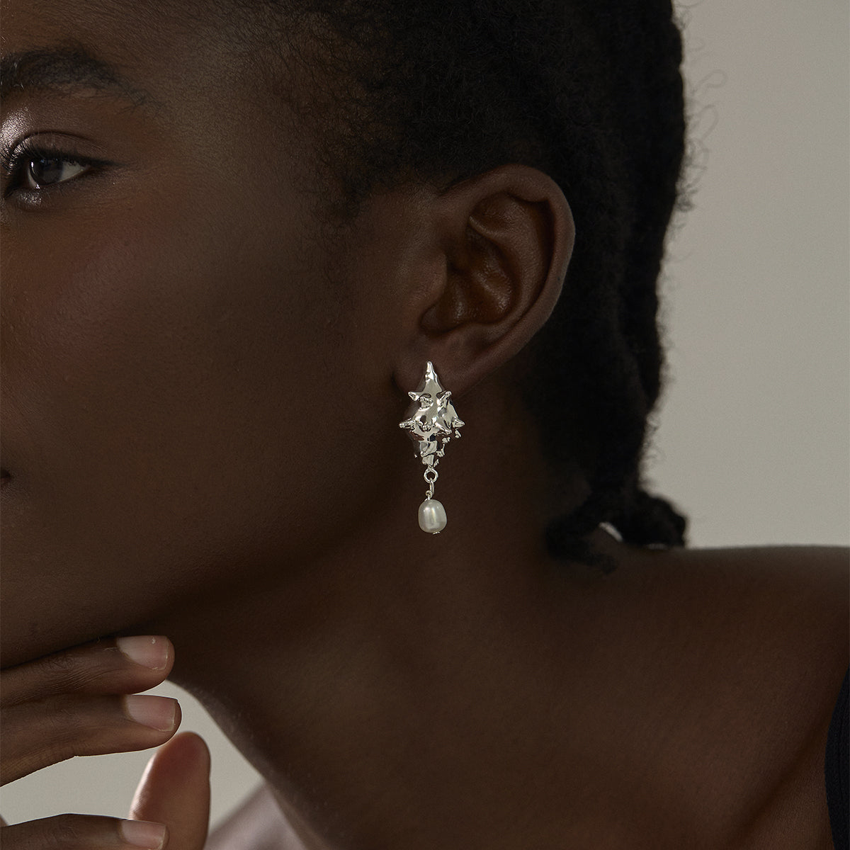 Trendy 999 Pure Silver Electroforming Yellow Gold Irregular Stud Earrings