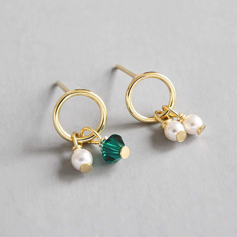Asymmetry Shell Pearls Green Stud Earrings