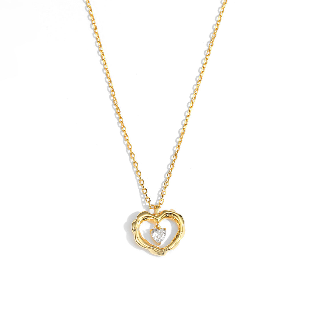 Dancing Hollow Heart Silver Necklace