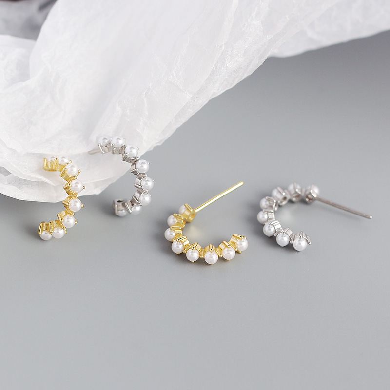 Classic Shell Pearl C Shape Hoop Earrings