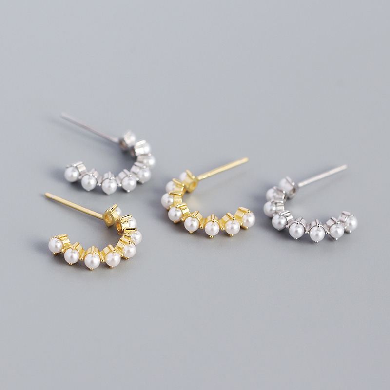 Classic Shell Pearl C Shape Hoop Earrings