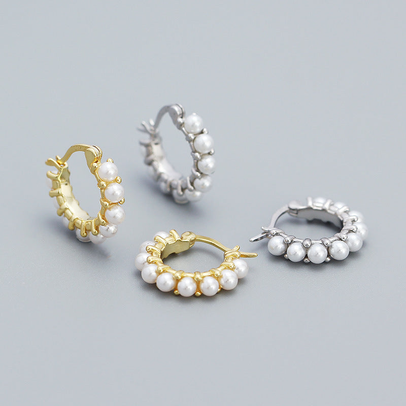 Round Mini Shell Pearls Hoop Earrings