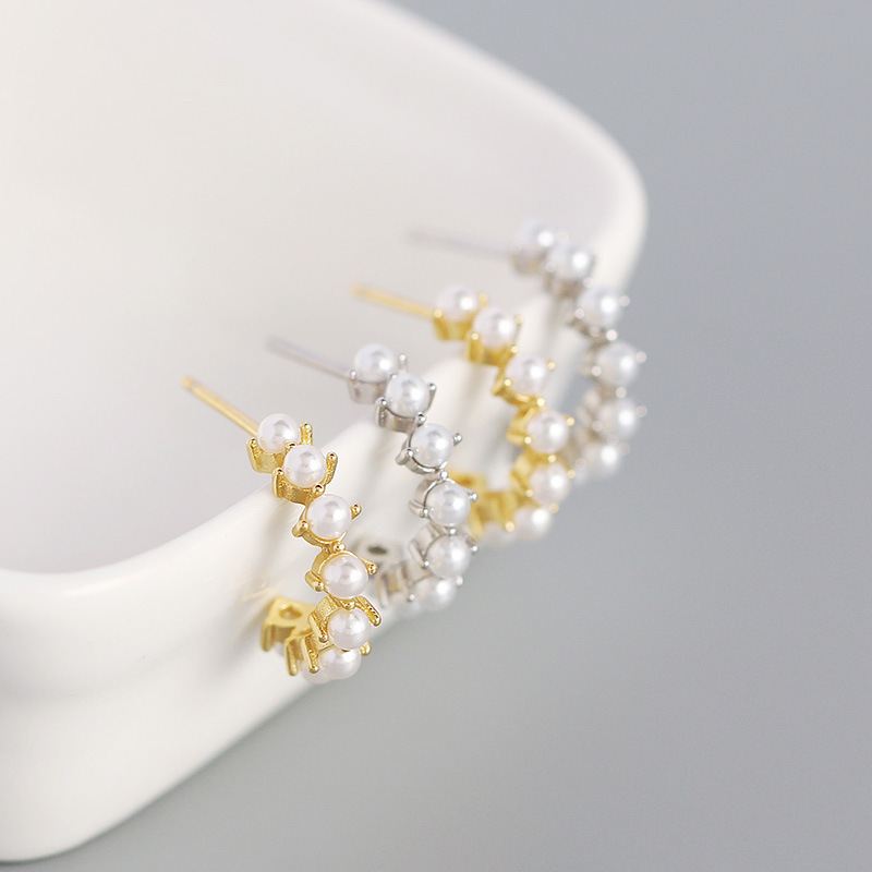 Classic Shell Pearl C Shape Hoop Earrings