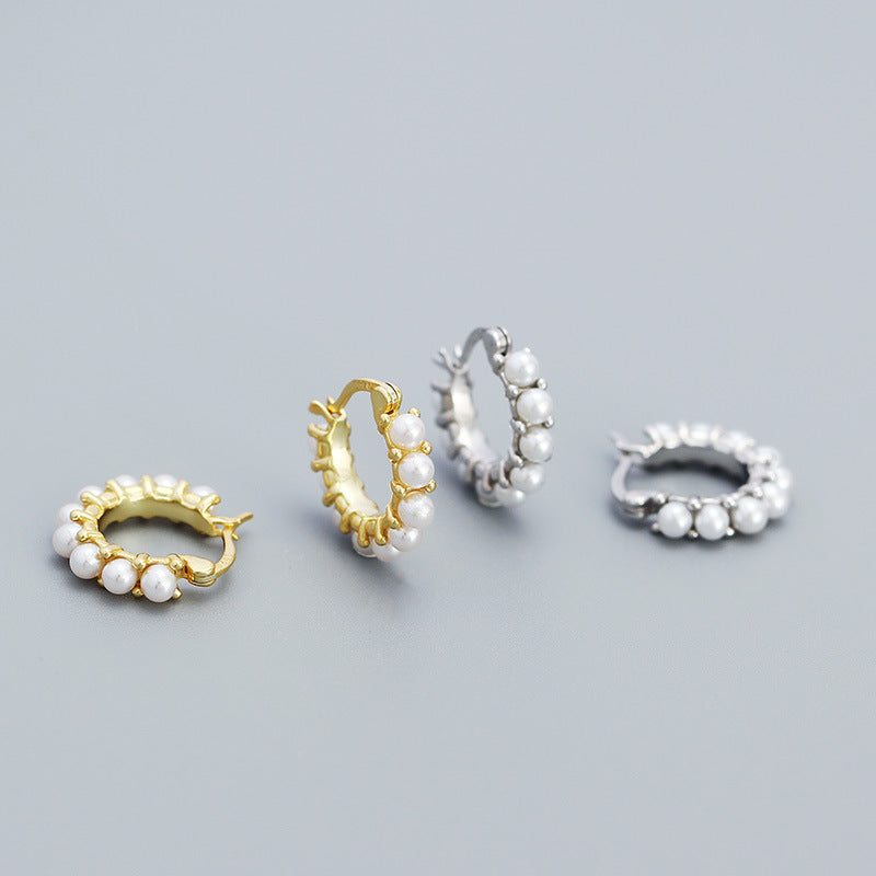 Round Mini Shell Pearls Hoop Earrings