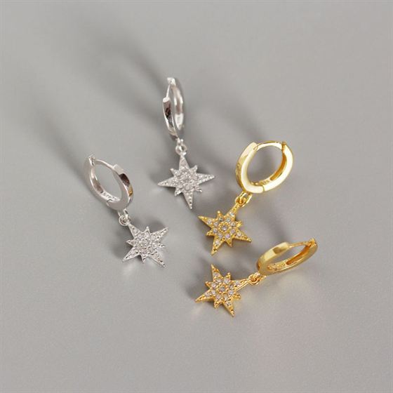 Shining CZ Stars Leverback Earrings