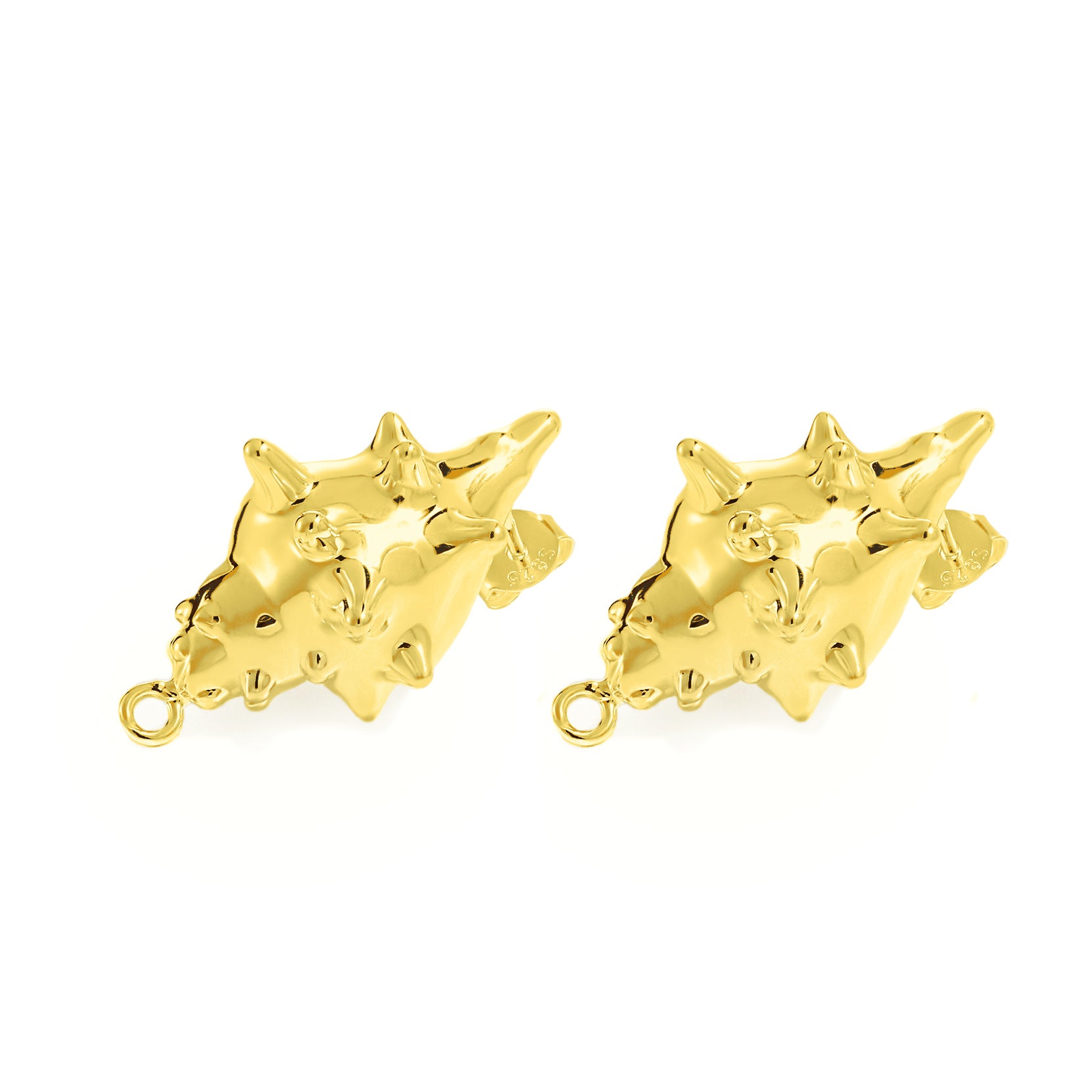 Trendy 999 Pure Silver Electroforming Yellow Gold Irregular Stud Earrings