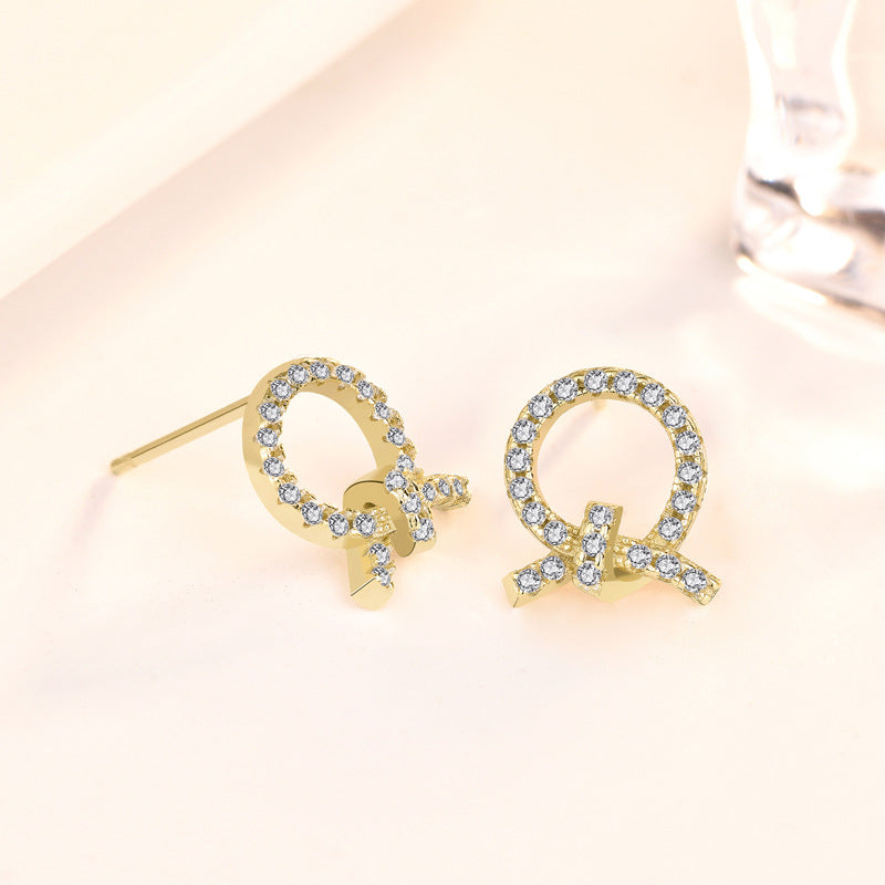 Girl Bow-Knot Circle Stud Earrings