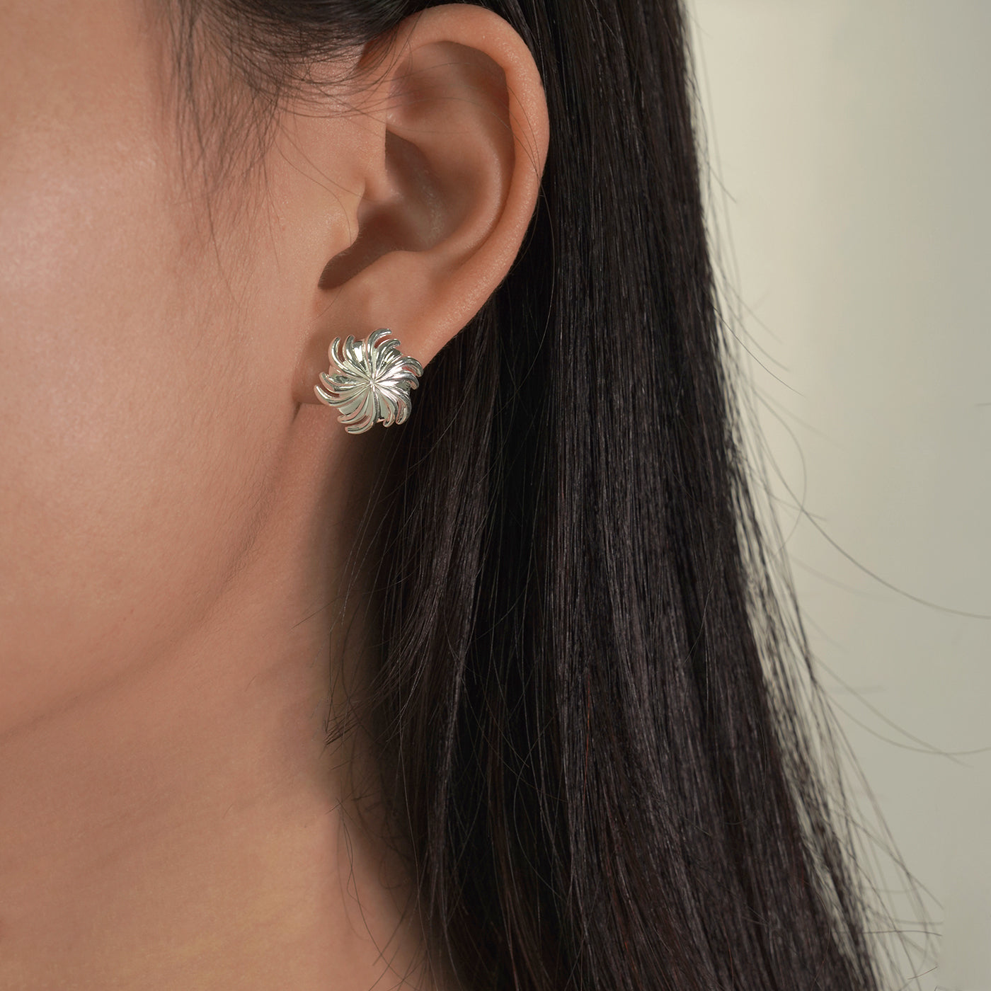 Sunny Spiral Flower Stud Earrings